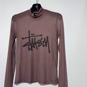 Stussy Women's Sheer Brown Long Sleeve Top